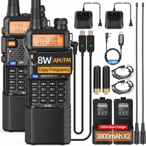 UV-5R New Ver. Ham Radio Long Range Handheld UV5R 8W Walkie Talkies High Power 3800mAh Battery Multi Band Copy Frequency M-5R 5RX Two Way Radio with High Gain Antenna,Programming Cable,2 Pack