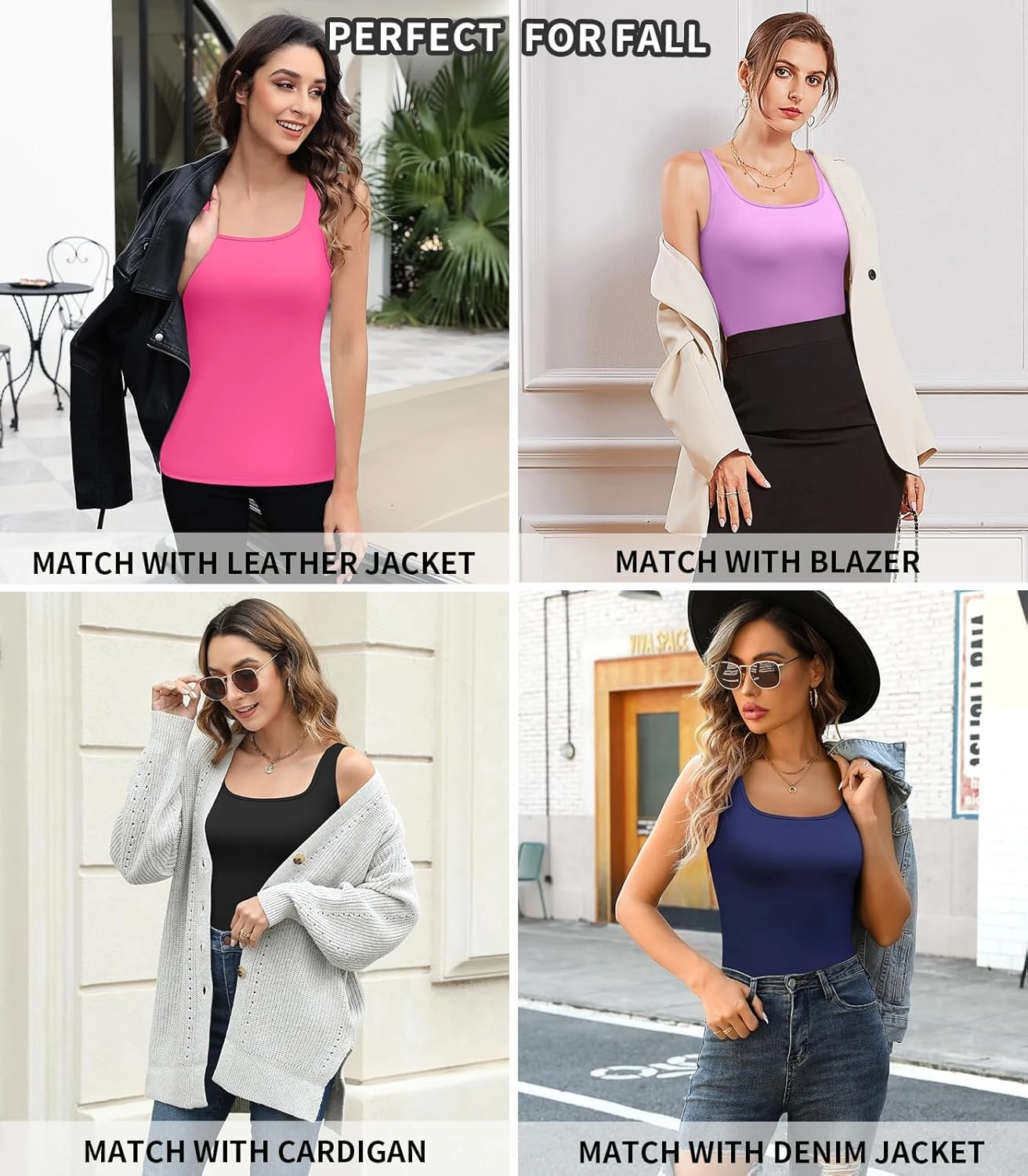 V FOR CITY Women's Tank Top with Built in Bras Adjustable Wide Strap Padded Camisole Summer Cami Shirts