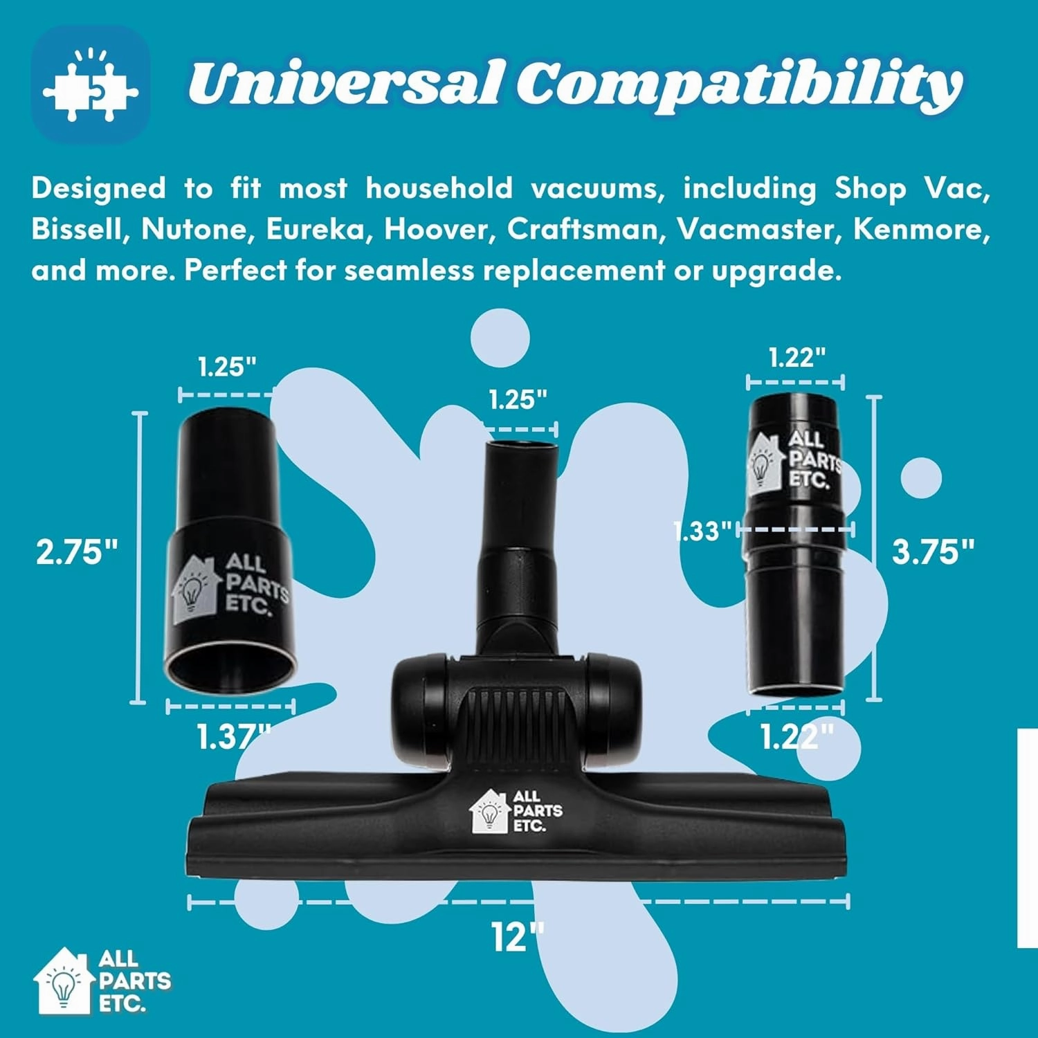 Vacuum Attachments for 1.25" (32mm) Vacuum Cleaner | Gulper Floor Tool for Hoover, Shop Vac, Eureka, Bissell, Nutone, Kenmore & More | Pet Hair & Hard Floor Cleaning
