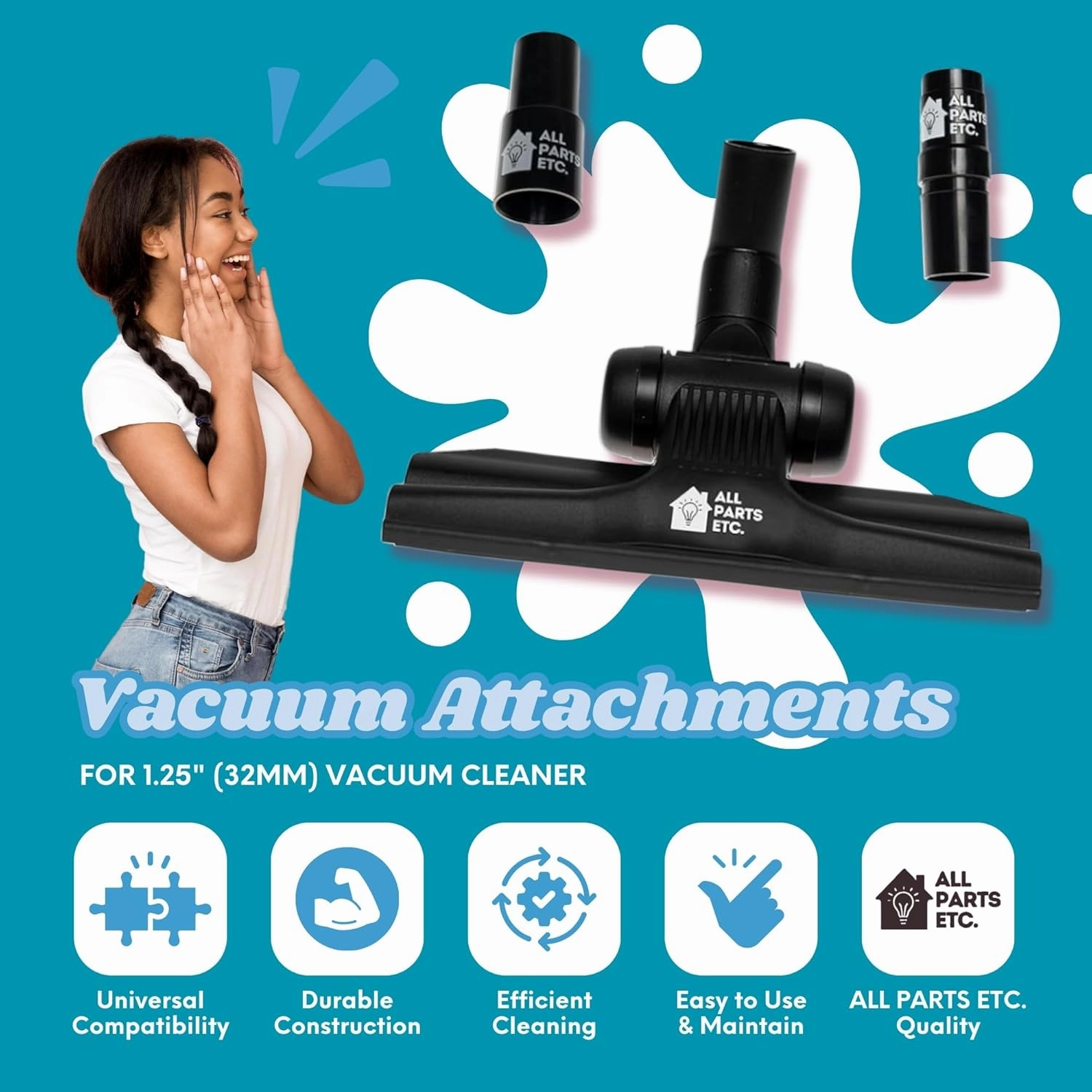 Vacuum Attachments for 1.25" (32mm) Vacuum Cleaner | Gulper Floor Tool for Hoover, Shop Vac, Eureka, Bissell, Nutone, Kenmore & More | Pet Hair & Hard Floor Cleaning