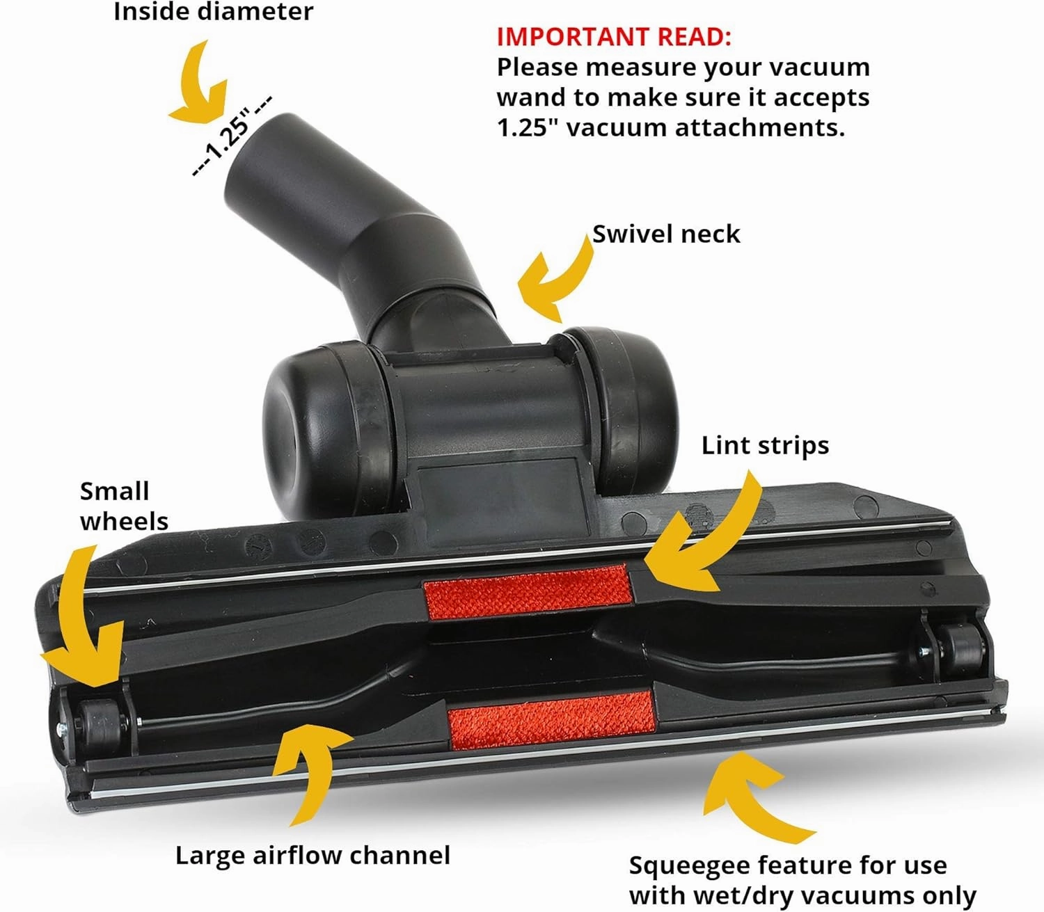 Vacuum Attachments for 1.25" (32mm) Vacuum Cleaner | Gulper Floor Tool for Hoover, Shop Vac, Eureka, Bissell, Nutone, Kenmore & More | Pet Hair & Hard Floor Cleaning
