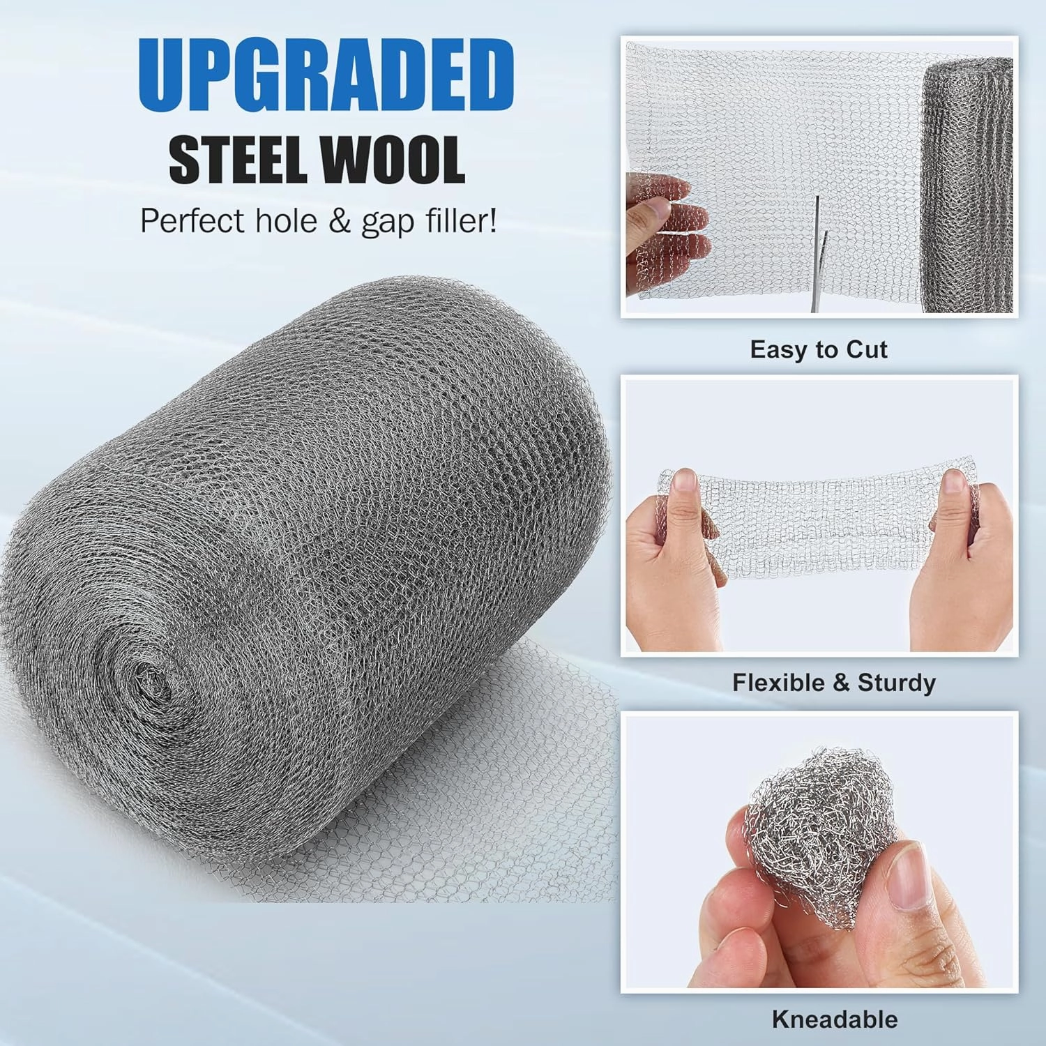 Valchoose Upgraded 5” X 50 Ft Wire Mesh Hole Fill Fabric, Stainless Steel Gap Blocker Easy to Work with, Flexible Stretchy Hardware Cloth Fabric DIY Kit, Perfect Filler