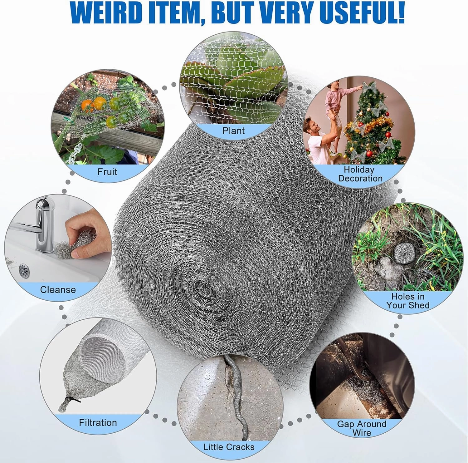 Valchoose Upgraded 5” X 50 Ft Wire Mesh Hole Fill Fabric, Stainless Steel Gap Blocker Easy to Work with, Flexible Stretchy Hardware Cloth Fabric DIY Kit, Perfect Filler