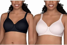 Vanity Fair Women's Beauty Back Full Figure Wirefree Bra (71380-Fashion Colors), 2 Pack-Black/Quartz, 42DD