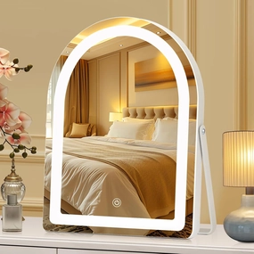 Vanity Mirror with Lights, 12"x10" Lighted Makeup Mirror,Touch Switch 3 Color Light, Arched Mirror with Adjustable Brightness, 360°Rotation Light up Mirror for Desk Dressing Room,Gift for Women ﻿