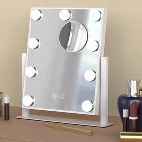 Vanity Mirror with Lights, Lighted Makeup Mirror with 9 Dimmable LED Light & 3 Color Lighting Modes, Detachable 5X Magnification Mirror and Smart Touch Control(12in, White)