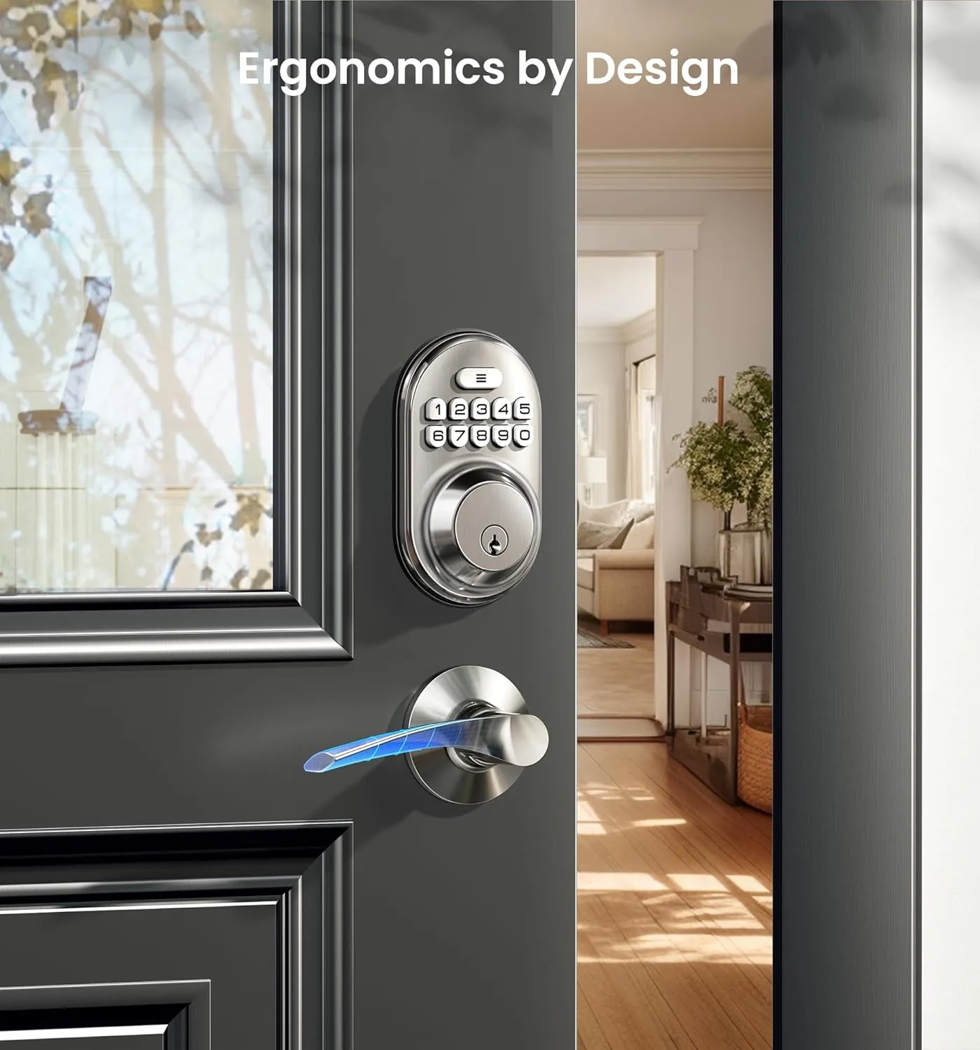 Veise Keyless Entry Door Lock with 2 Lever Handles - Electronic Keypad Deadbolt, Auto Lock, Back Lit & Easy Installation Design, Front Door Handle Sets, Satin Nickel
