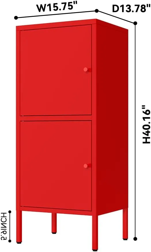 Vertical 2 Doors Metal Storage Cabinet for Bedroom,Living Room,Home,Hotel,Office,Kitchen,School,Metal Bedside Cabinet,Steel End Table(Vertical 2 Doors, red)