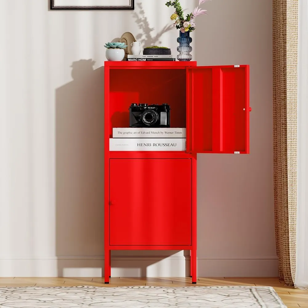 Vertical 2 Doors Metal Storage Cabinet for Bedroom,Living Room,Home,Hotel,Office,Kitchen,School,Metal Bedside Cabinet,Steel End Table(Vertical 2 Doors, red)