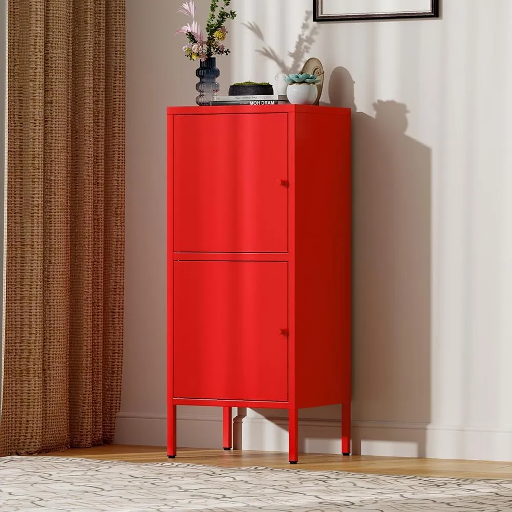 Vertical 2 Doors Metal Storage Cabinet for Bedroom,Living Room,Home,Hotel,Office,Kitchen,School,Metal Bedside Cabinet,Steel End Table(Vertical 2 Doors, red)