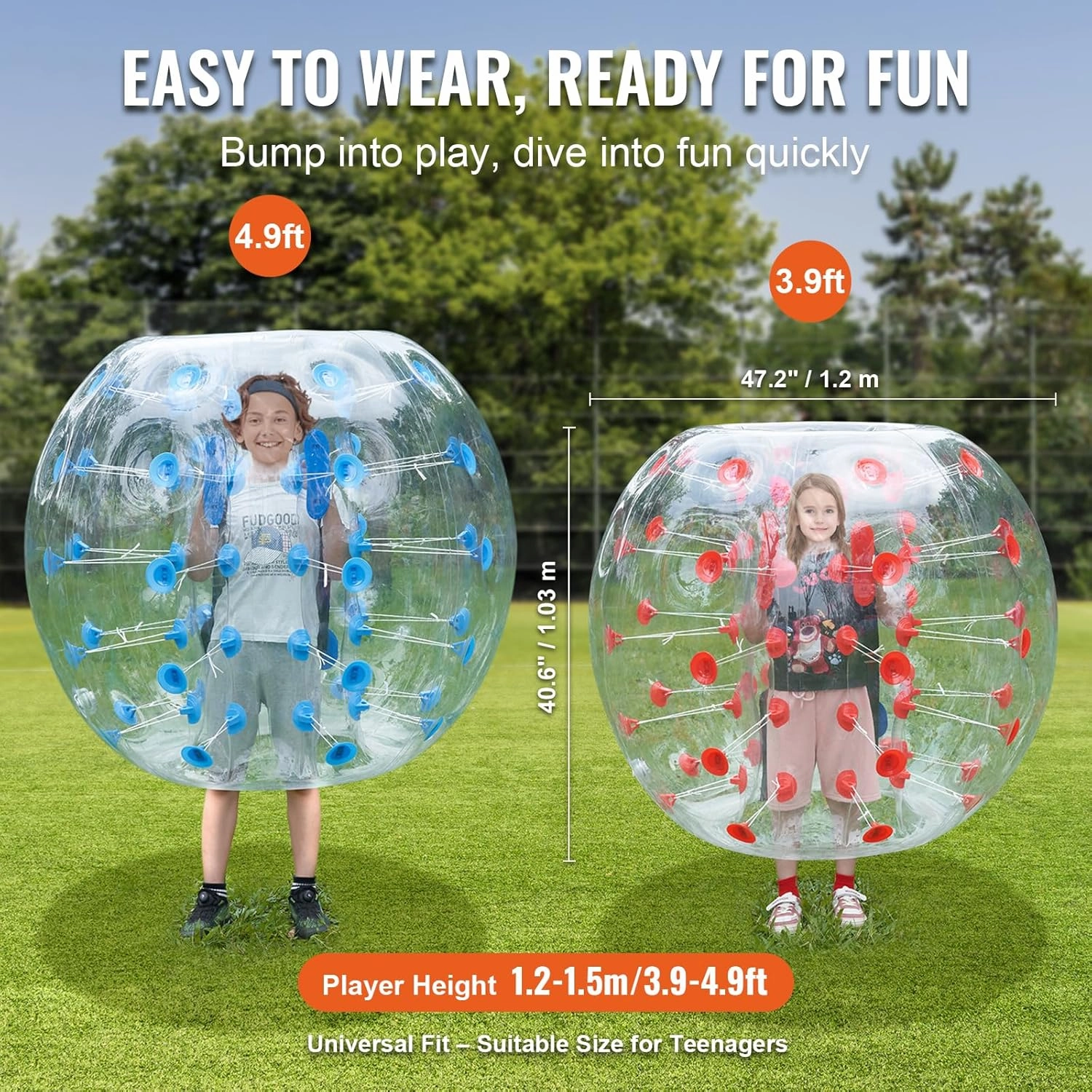 VEVOR Inflatable Bumper Ballѕ 2 Packs; 2FT/3FT/4FT/5FT Body Size Adult Human Bubble Ballѕ, Bumper Bubble Soccer Ballѕ for Teens/Adults