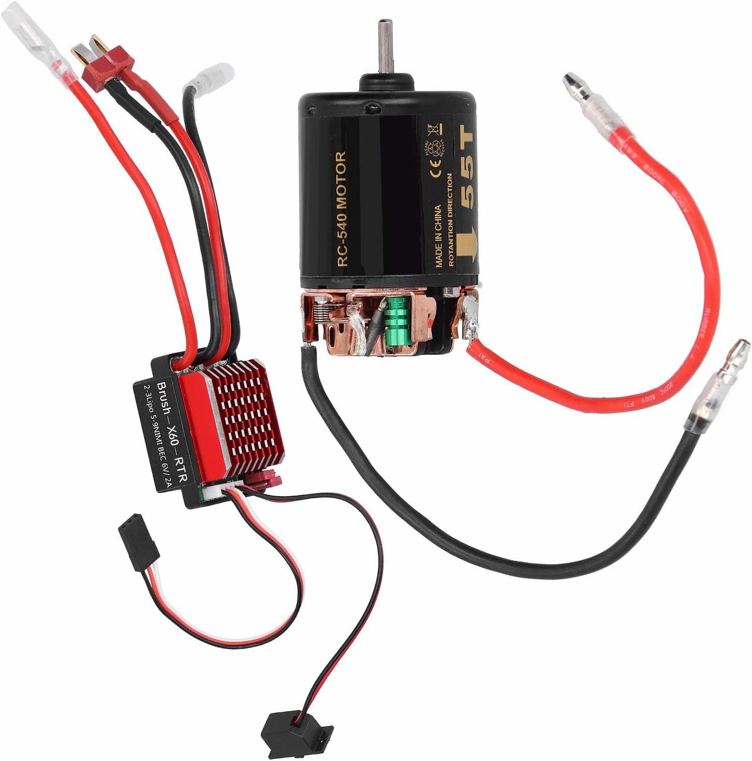 VGEBY RC Motor ESC Kit, High Torsion 540 Brushed Motor 360A ESC with T Plug for 1/10 RC Car Model (55T) Esc Motor Combo Brushed 55T Motor and Esc Deans Connector