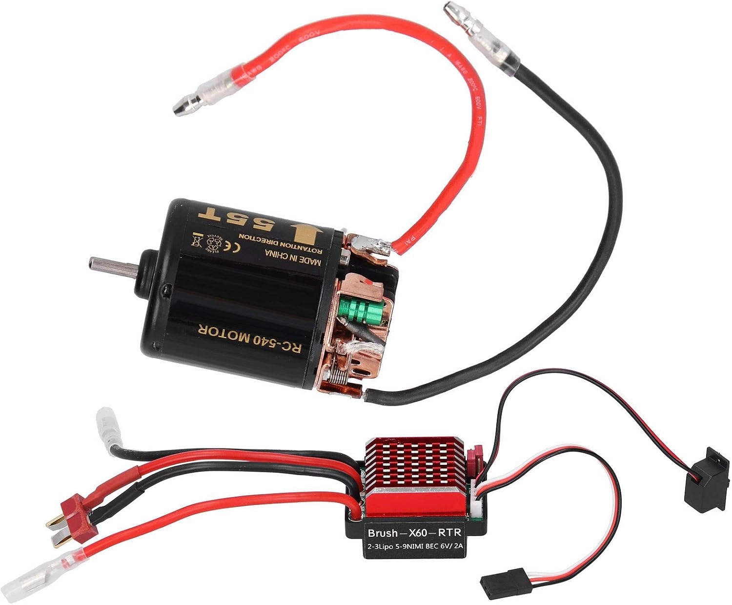 VGEBY RC Motor ESC Kit, High Torsion 540 Brushed Motor 360A ESC with T Plug for 1/10 RC Car Model (55T) Esc Motor Combo Brushed 55T Motor and Esc Deans Connector