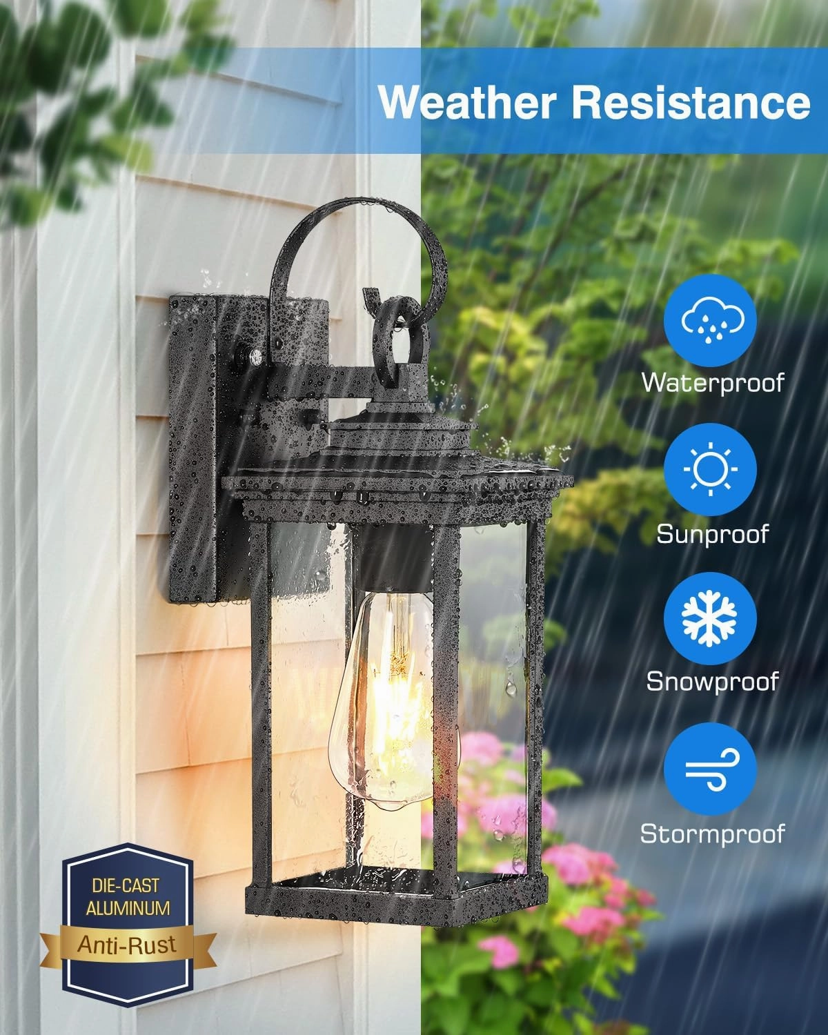 VIANIS Outdoor Wall Light Fixtures, Dusk to Dawn Exterior Wall Lighting, Porch Sconces Wall Mounted Lanterns with E26 Sockets, Matte Black Wall Lamps for Patio Front Door Entryway, 2-Pack Waterproof