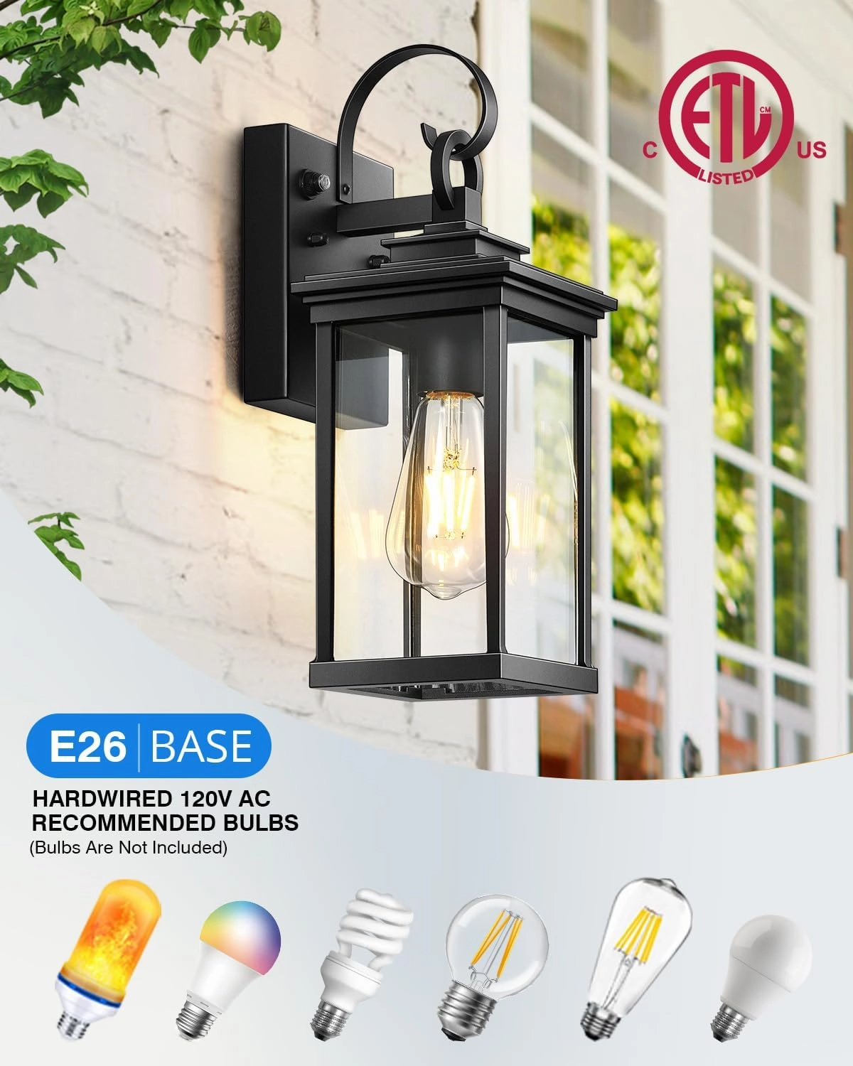 VIANIS Outdoor Wall Light Fixtures, Dusk to Dawn Exterior Wall Lighting, Porch Sconces Wall Mounted Lanterns with E26 Sockets, Matte Black Wall Lamps for Patio Front Door Entryway, 2-Pack Waterproof