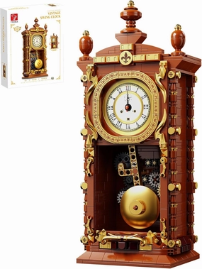 Vintage Pendulum Clock Building Block Set,Stem Toy with Real Clock Function and Linkable Mechanical Pendulum,Unique Home Decoration and Collectible for Kids & Adults 6 