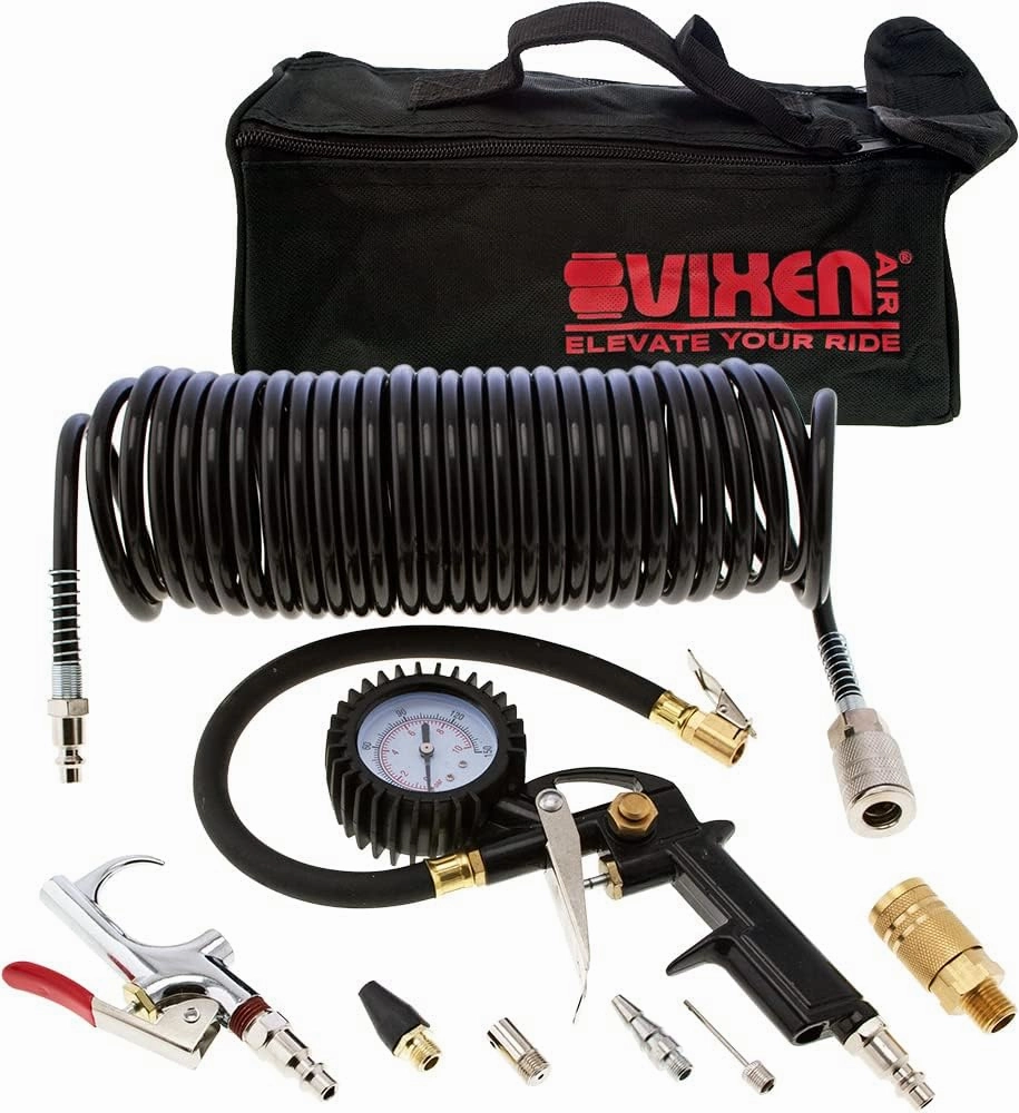 Vixen Air Tire Inflation Kit with Blow Gun and 1/4" NPT Quick Connect Coupler, Inflates Tires, Toy, Sport Balls, Air Mattresses VXK1490