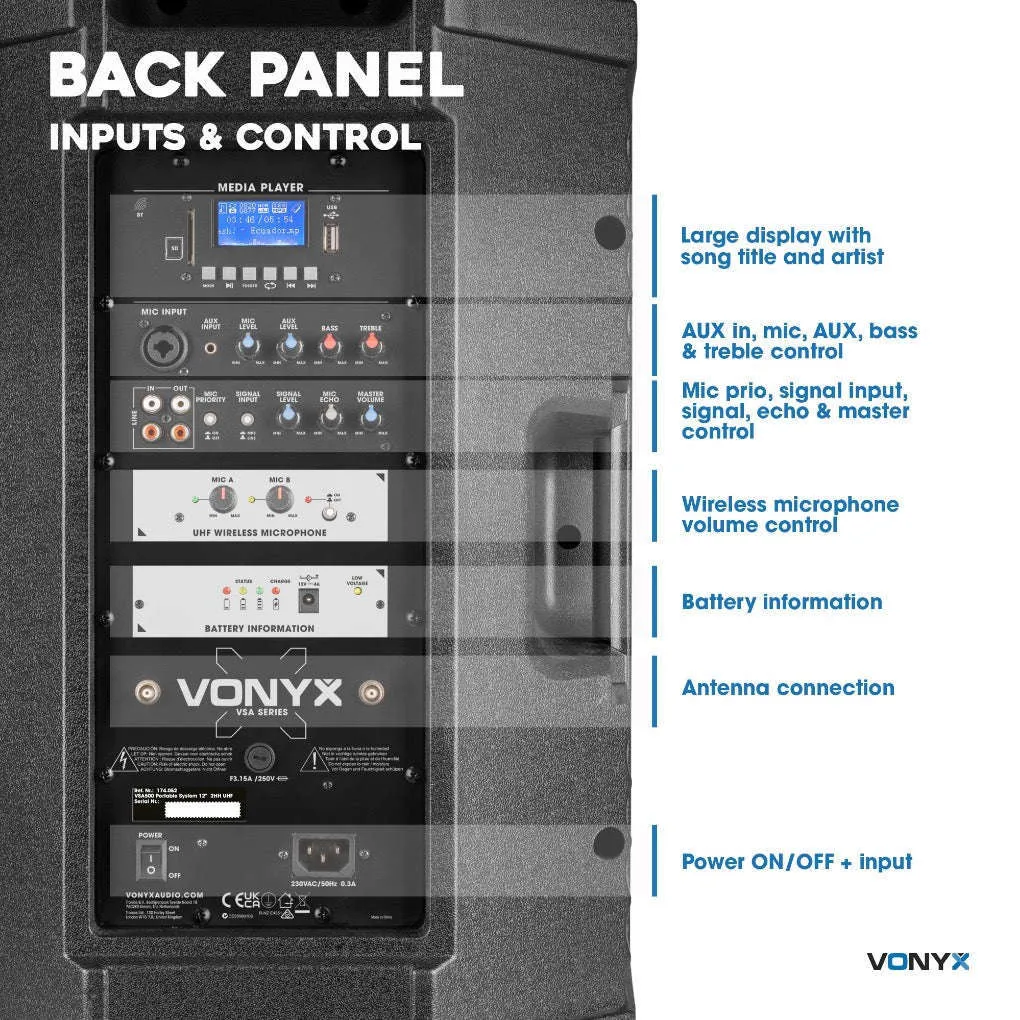 Vonyx VSA500-BP 12″ Portable PA System