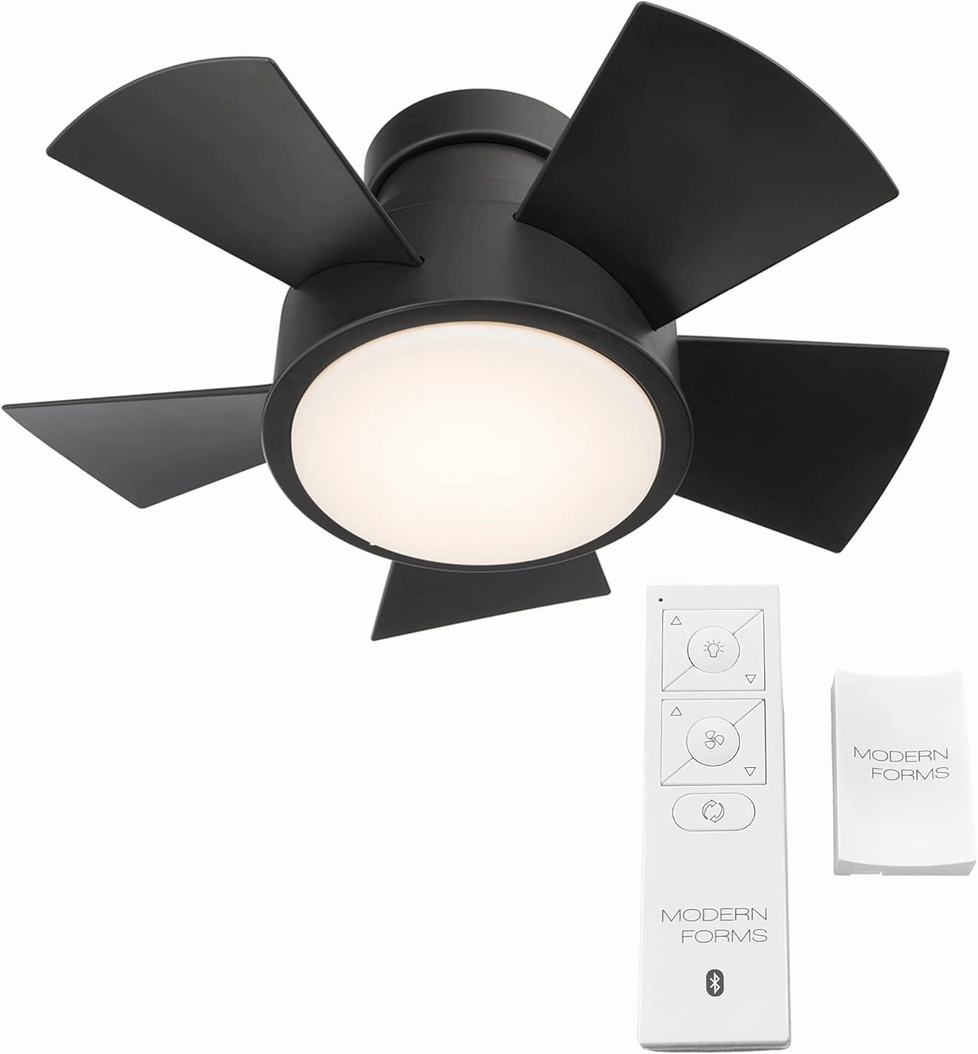 Vox Indoor and Outdoor 5-Blade 26in Smart Flush Mount Ceiling Fan in Matte Black with 3000K LED Light Kit and Remote Control Works with Alexa and iOS or Android App