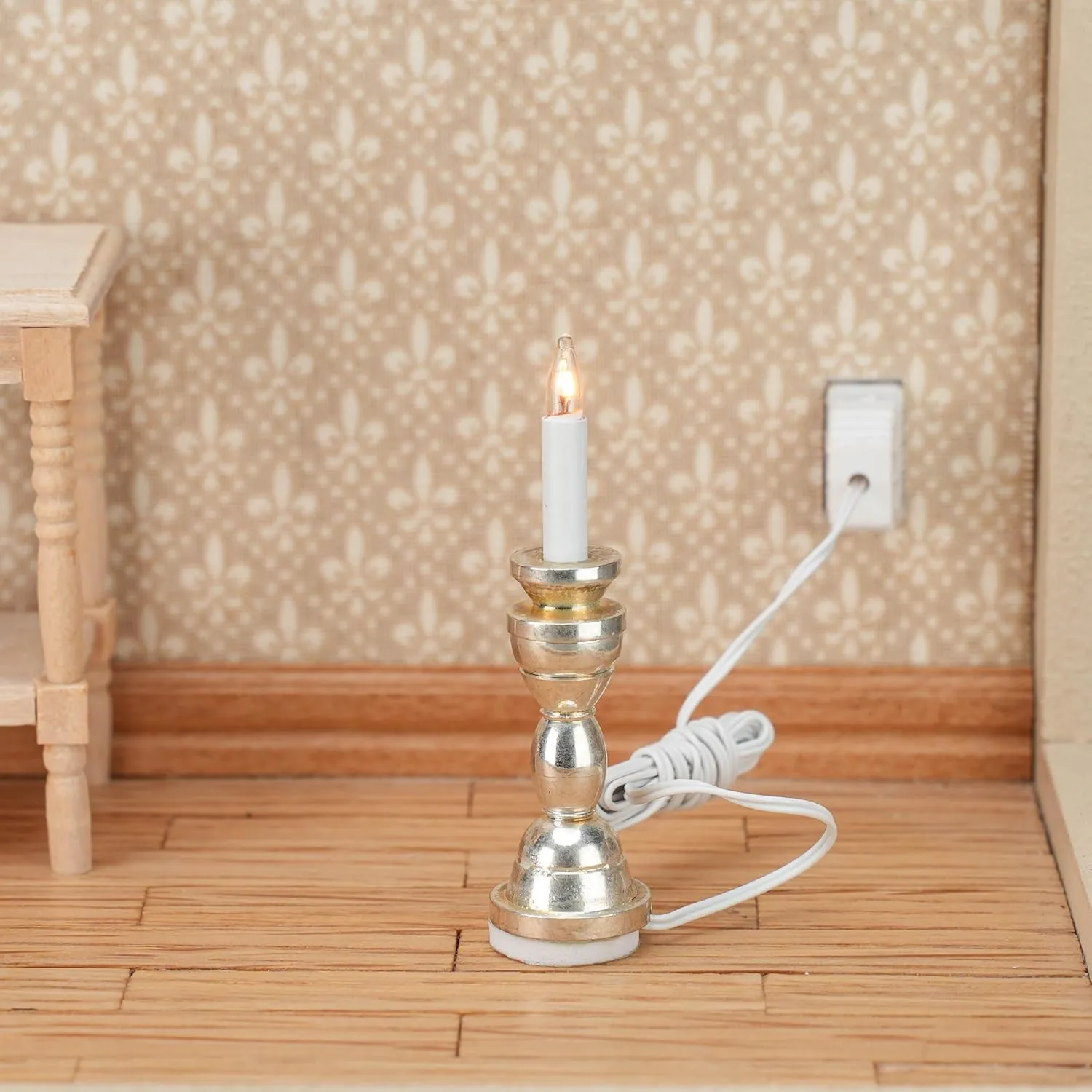 Waldosia 2PCS 1:12 Scale Dollhouse Miniature 12v Powered Candle Lamp Set (Sliver)