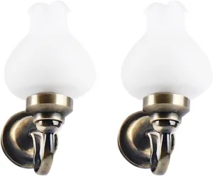 Waldosia 2Pcs 1:12 Scale Miniature 12 Volt Powered Tulip Shade Working Wall Sconces