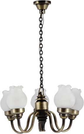 Waldosia 1:12-1" Scale Dollhouse Miniature 5-Arm Tulip Shade 12v Chandelier (Brass)