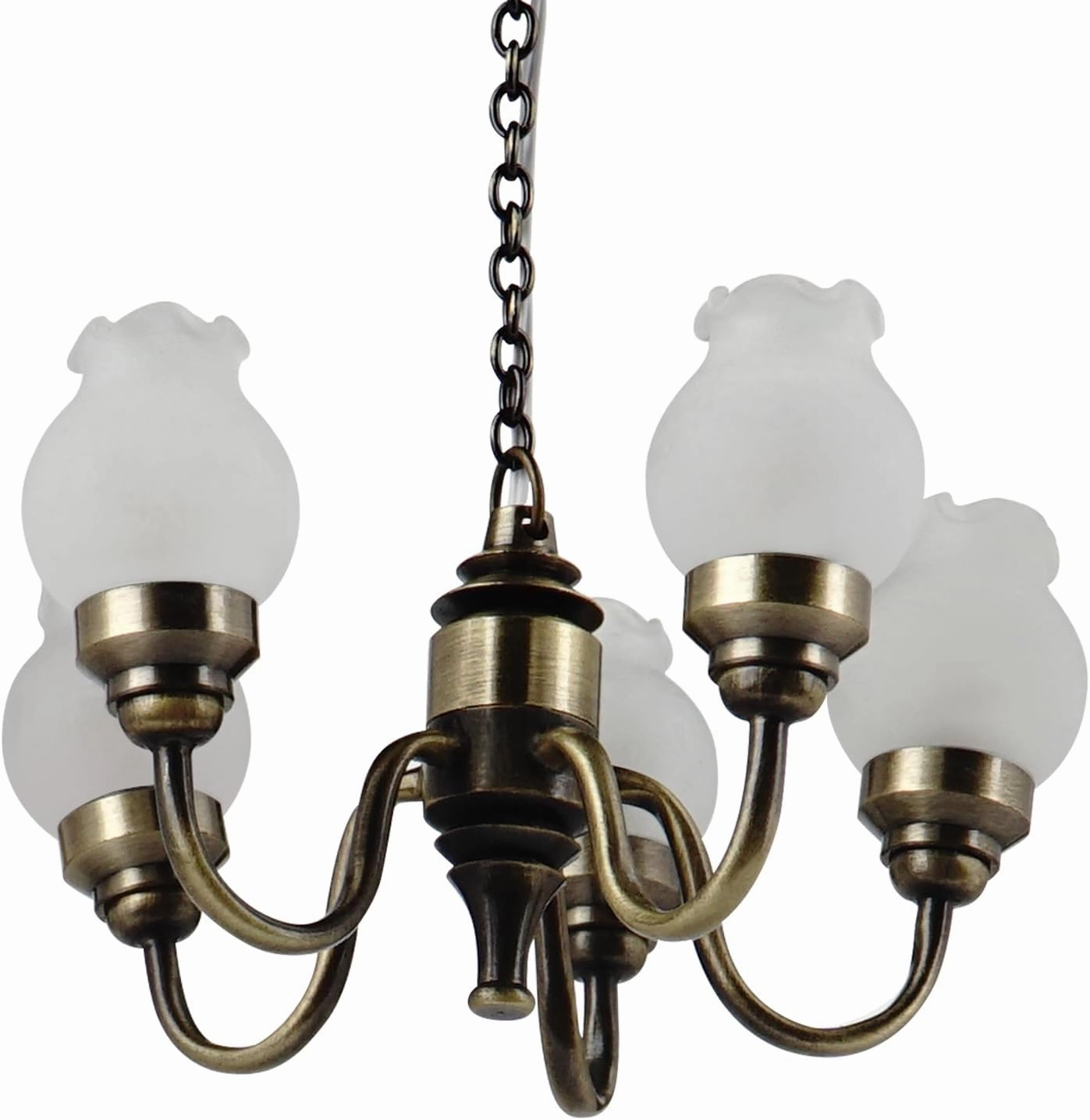 Waldosia 1:12-1" Scale Dollhouse Miniature 5-Arm Tulip Shade 12v Chandelier (Brass)