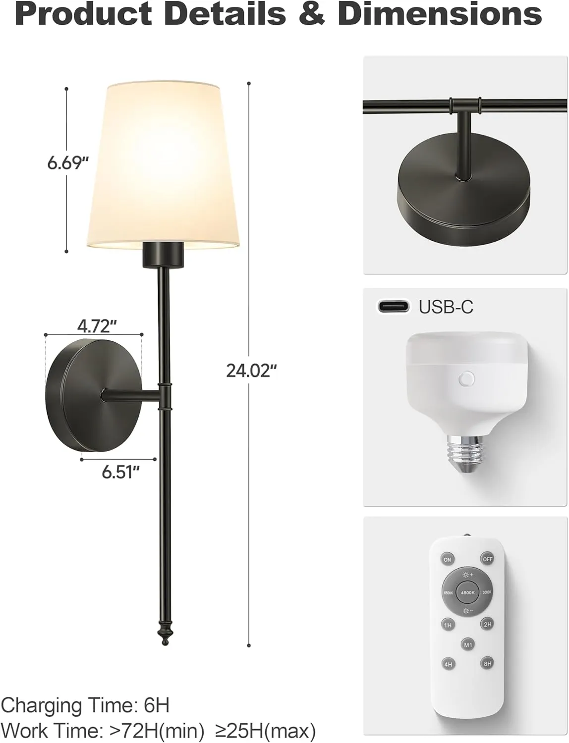Wall Lights Battery Operated Wall Sconces Set of 2,Black Wireless Wall Sconces with Remote,9 Colors Modes Rechargeable Wall lamp for Bedroom Living Room