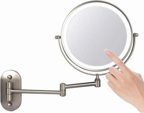 Wall-Mounted 7X Magnifying Makeup Mirror with LED Lights, 360° Rotation, Nickel Finish