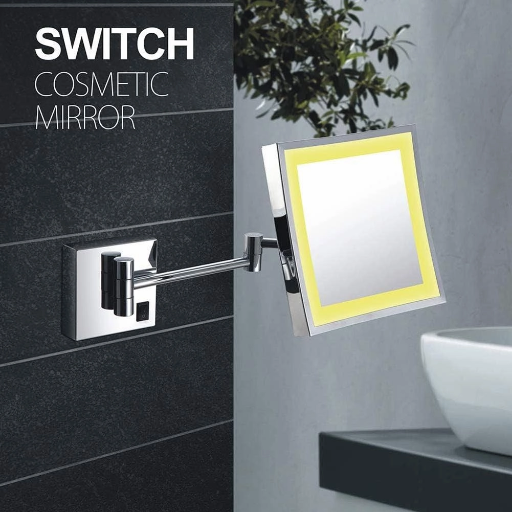 Wall Mounted Makeup Mirror 3X Magnification Single Side Square Vanity Mirror Extendable Built-in Lithium Battery(#1)