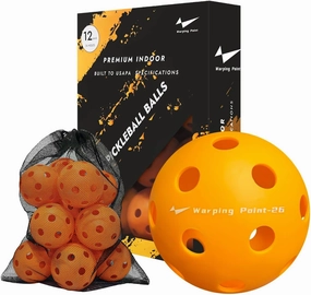 Warping Point Indoor Pickleball Balls | 26 Holes | 4 Pack, 12 Pack | Meet USAPA Specifications | High Bounce Durable Practice Pickle Ball with Mesh Bag for Beginner Intermediate Player | Orange, Blue
