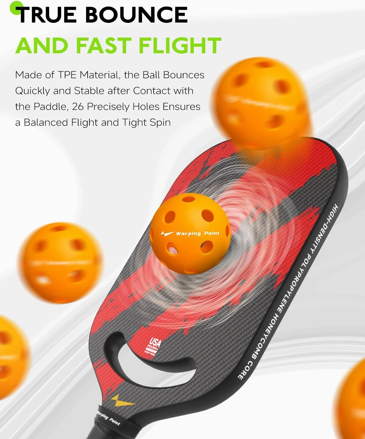 Warping Point Indoor Pickleball Balls | 26 Holes | 4 Pack, 12 Pack | Meet USAPA Specifications | High Bounce Durable Practice Pickle Ball with Mesh Bag for Beginner Intermediate Player | Orange, Blue