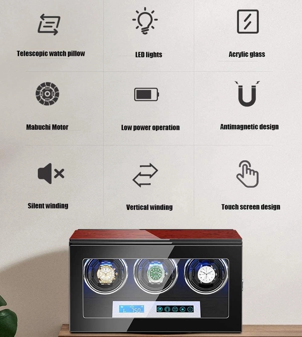 Watch Automatic Watch Winder with Quiet Motor,LED Illumination,Touch Display,15 Rotation Mode Settings,Suitable for Men’s and Ladies Wrist Watch