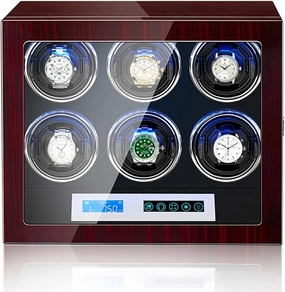 Watch Display Box 6 Automatic Watch Winder Watch Display Case with Led Lighting and Touch Screen LCD Digital Display Adjustable Watch Pillows Motor Fit Lady,-6