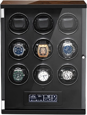 Watch Winder Automatic for 6 9 12 Watches Luxury Mechanical Watch Storage Case Quiet Motor Remote Control LED Lights LCD Touch Screen Watch Winding Box (Color : Black, Size : 9 0)