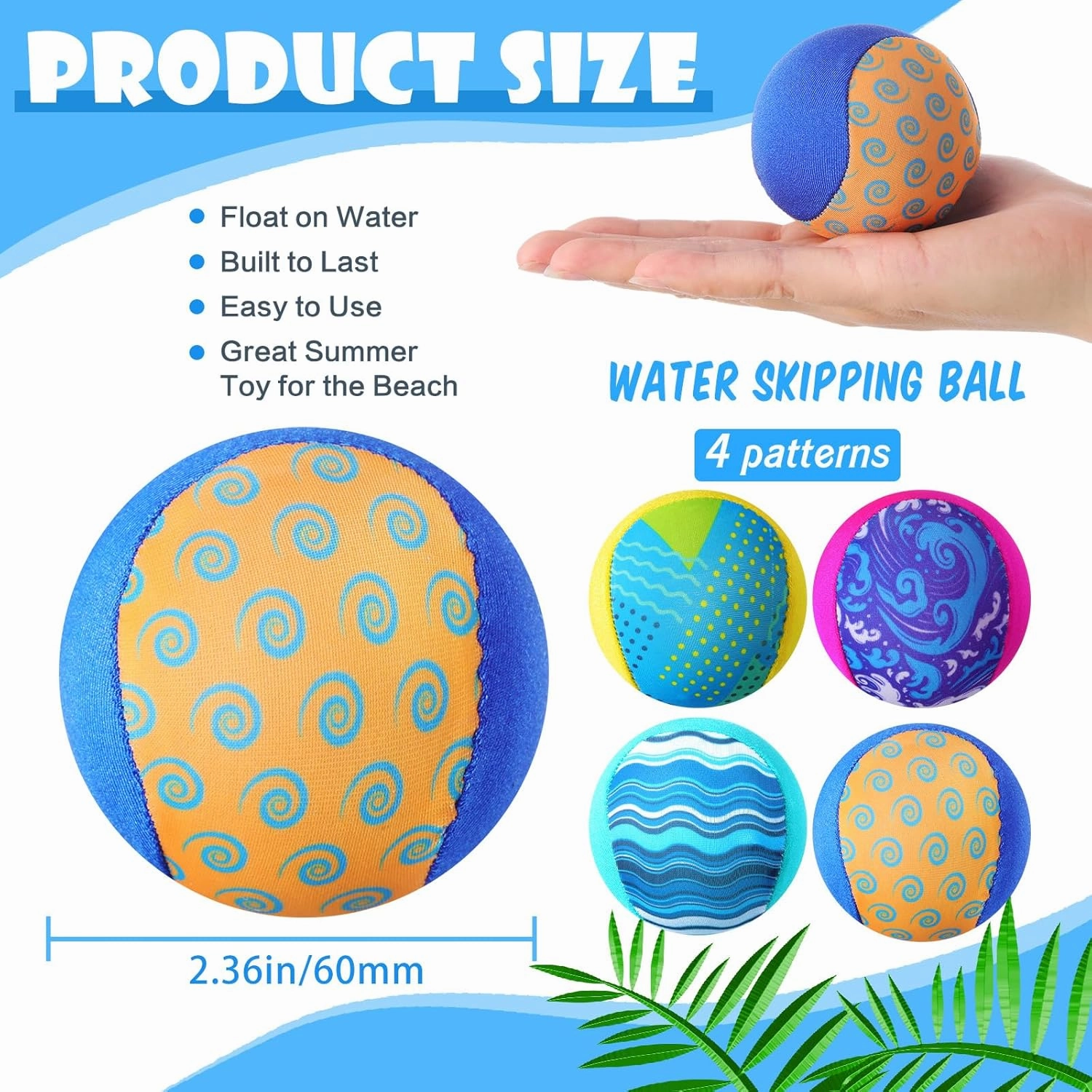 Water Skipping Ball for Children Water Grip Bouncing Ball Summer Beach Pool Toy for Adult Fun Swimming Pool Games Party Lake River Favors