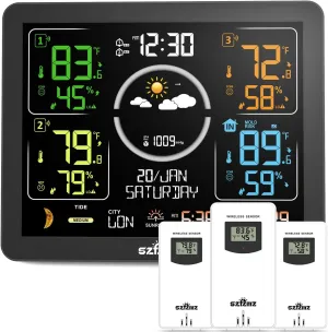 Weather Station Indoor Outdoor Thermometer Wireless with Multiple Sensors, VA Color Display Atomic Clock, Weather Forecast, Temperature, Humidity, Customizable Alerts and Adjustable Backlight for Home