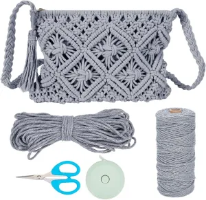 WEBEEDY DIY Macrame Bag Kit Boho Macrame Shoulder Bag Making Kit with 3mm x 142 Yards Cotton Cord and Video Tutorial,Macrame Purse Kit for Beginners Summer Beach Christmas Decor Gift,10.4x8(Gray)