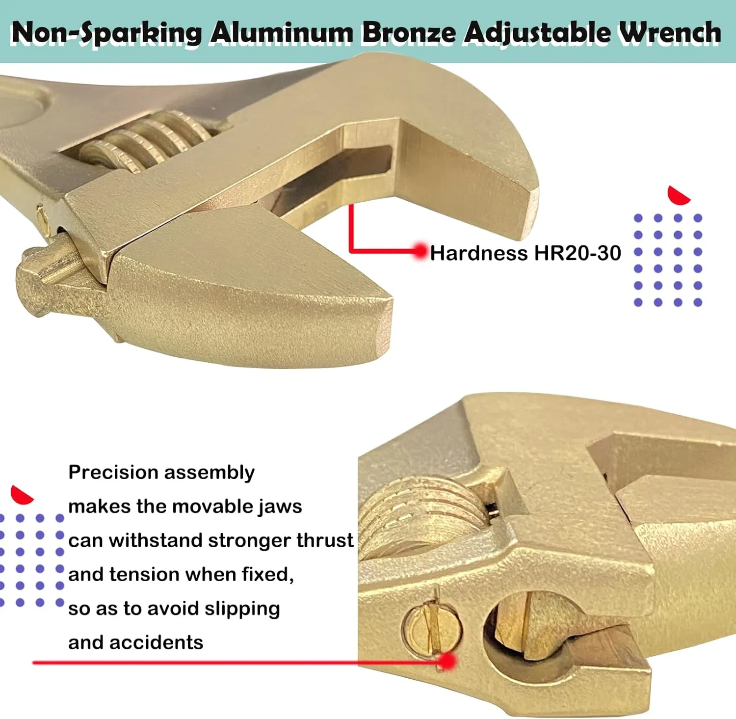 WEDO Non-Sparking Adjustable Wrench 15", Spark-free Safety Wrench, Safty Tool,Aluminum Bronze,Non-Magnetic, Corrosion Resistant, Die-Forged, BAM/FM/DIN Standard, Opening Max 46mm