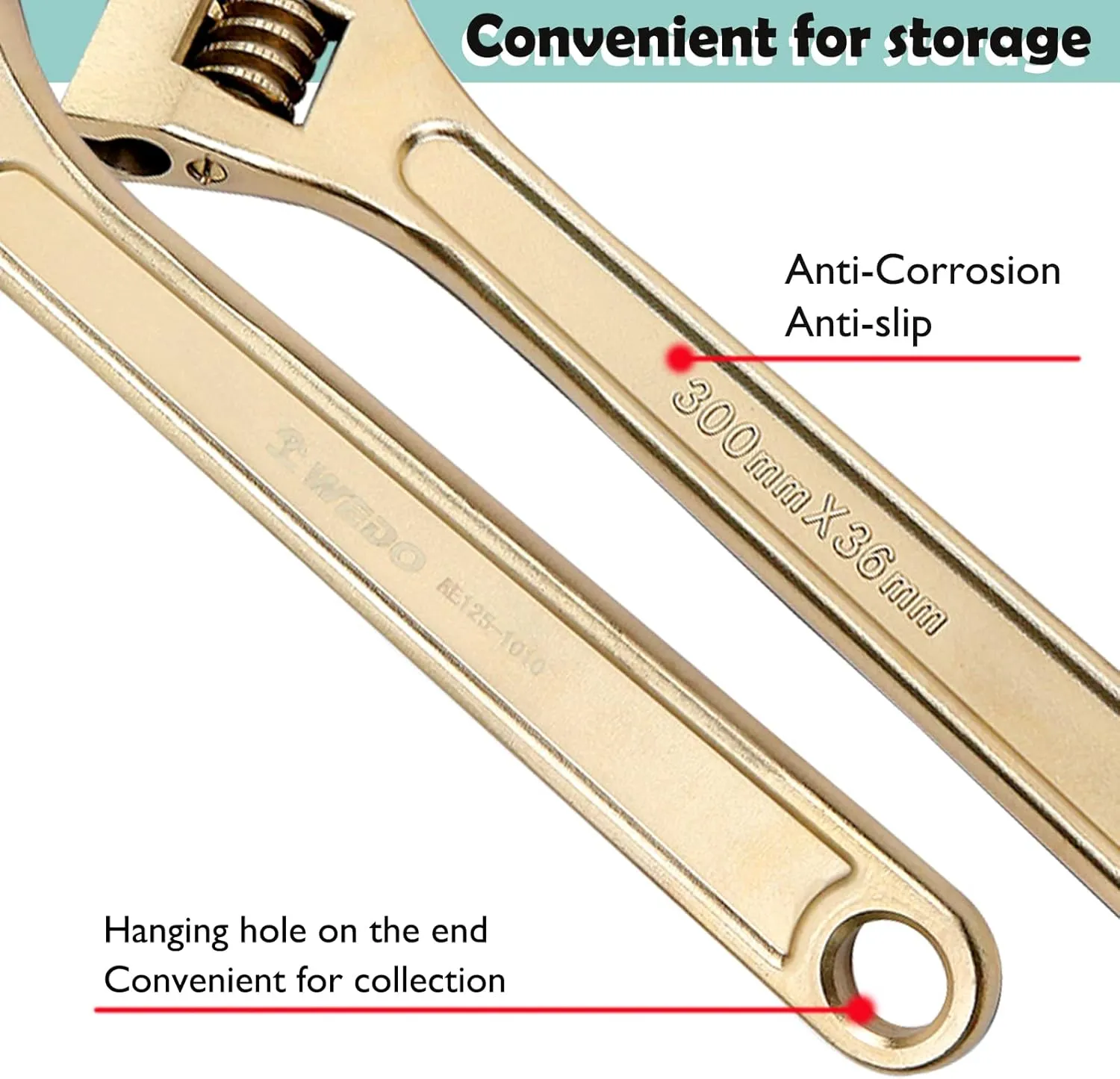 WEDO Non-Sparking Adjustable Wrench 15", Spark-free Safety Wrench, Safty Tool,Aluminum Bronze,Non-Magnetic, Corrosion Resistant, Die-Forged, BAM/FM/DIN Standard, Opening Max 46mm