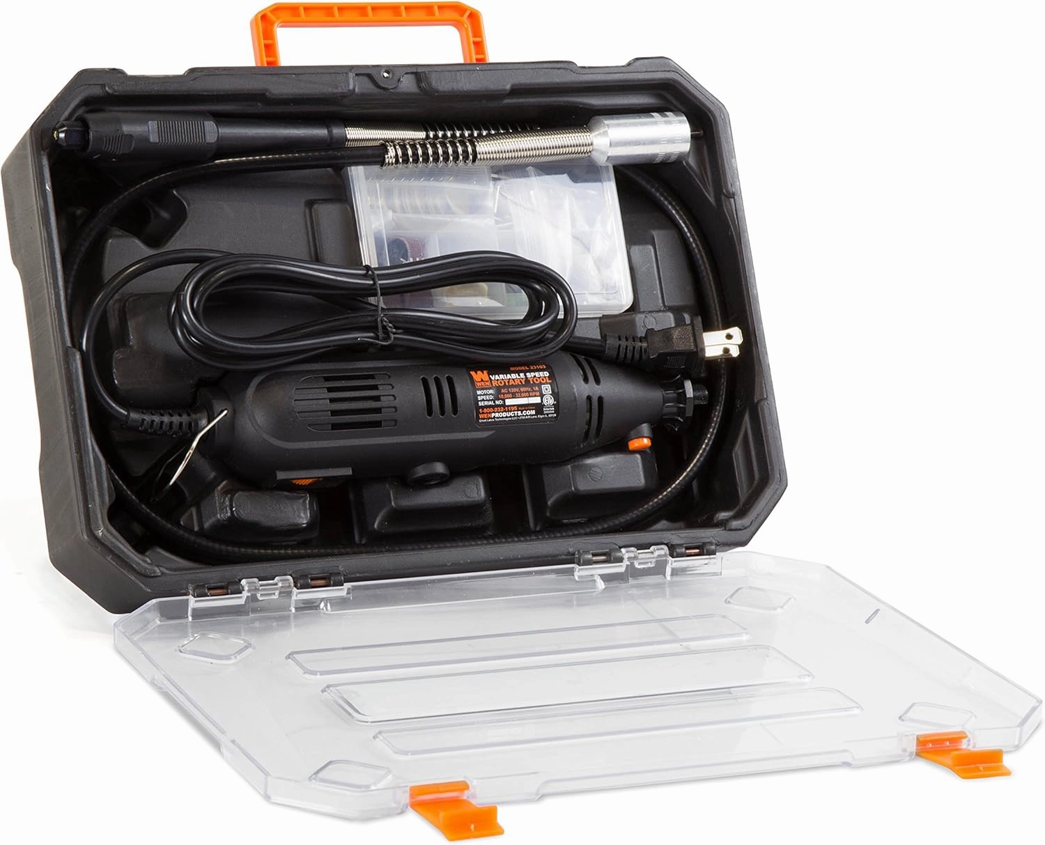 WEN 23103 1-Amp Variable Speed Rotary Tool with 100  Accessories, Carrying Case and Flex Shaft
