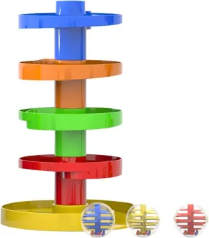 WEofferwhatYOUwant Single Ball Drop Toy for Kids – Large Ball with Yellow Ramp Base – Montessori Activity Play from 9M  – Improves Baby Coordination and Stability