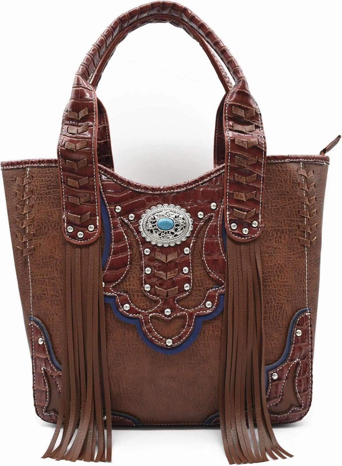 Western Style Cowgirl Woven Fringe Crocodile Gorgeous Purse Conchos Tote Country Women Handbag Shoulder Bags Wallet Set
