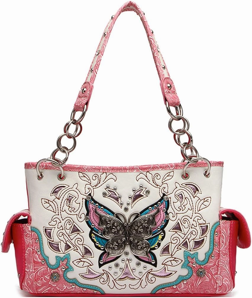 Western Style Spring Butterfly Flower Purse Women Country Handbag Rhinestone Stud Shoulder Bag Wallet Set