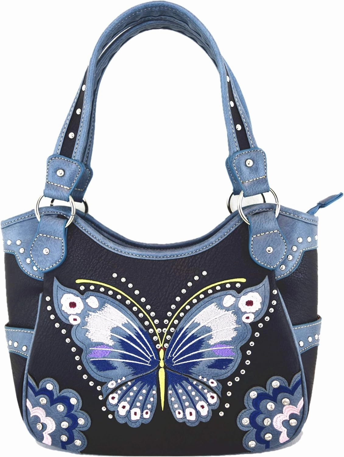 Western Style Springtime Embroidery Butterfly Floral Leather Totes Purse Country Handbag Women Shoulder Bag Wallet Set