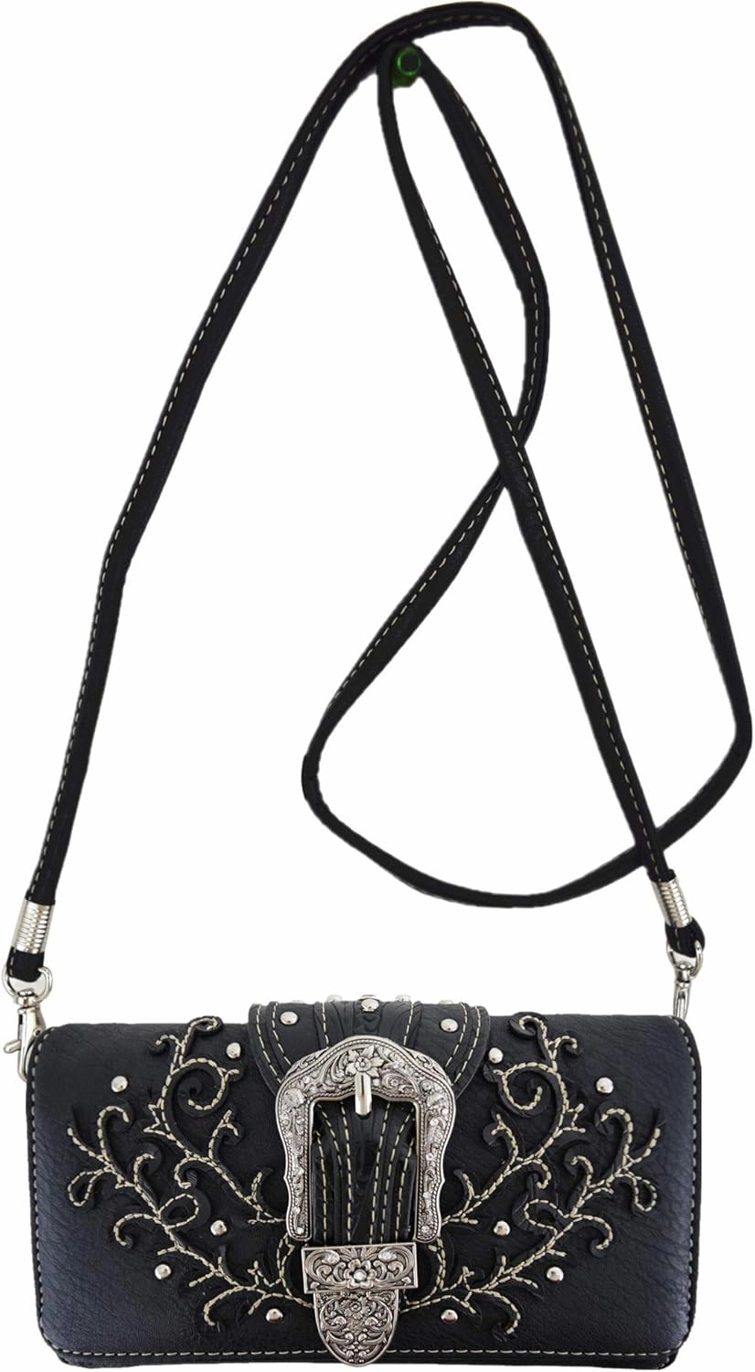 Western Style Tooled Leather Buckle Concealed Carry Purse Country Handbag Women Shoulder Bag Wallet Set