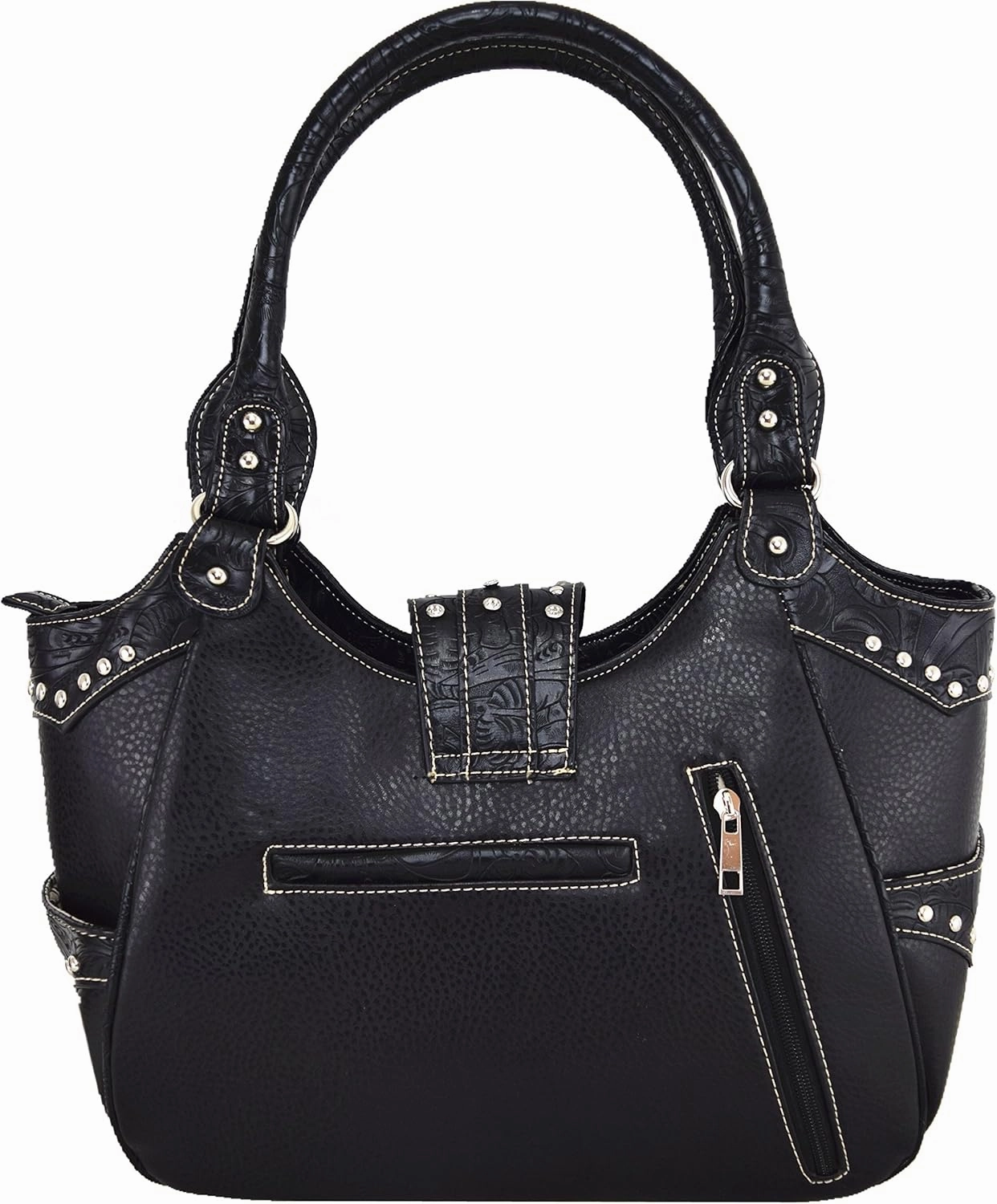 Western Style Tooled Leather Buckle Concealed Carry Purse Country Handbag Women Shoulder Bag Wallet Set