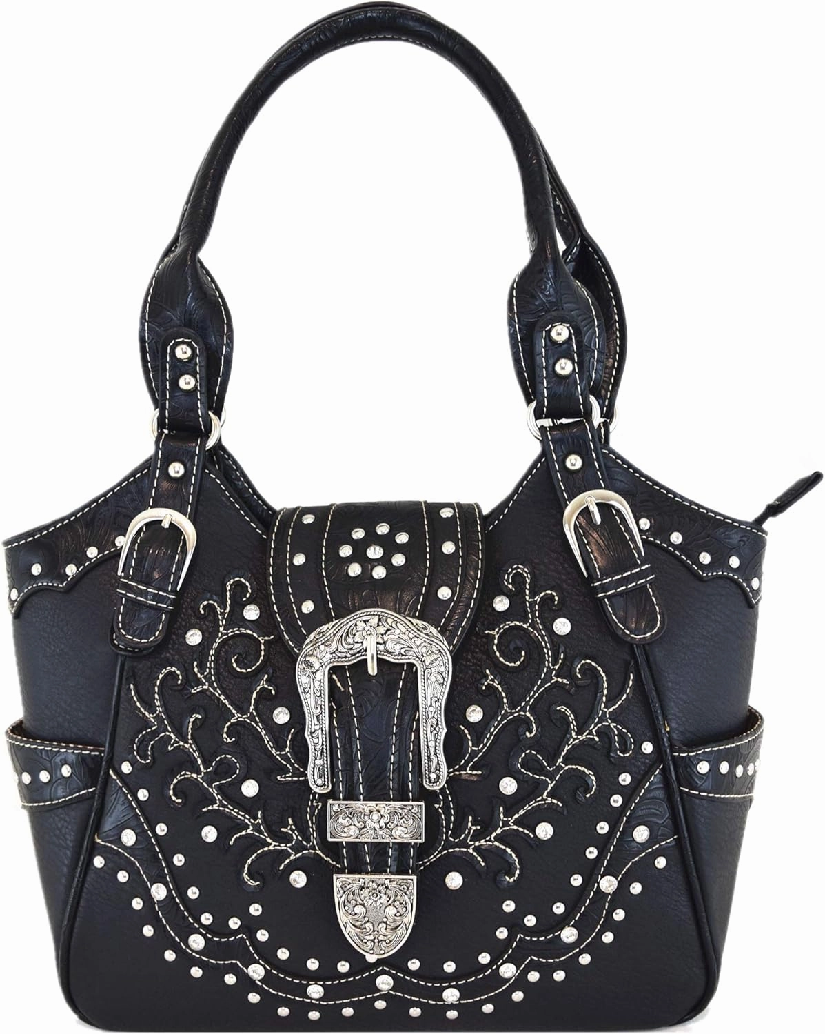 Western Style Tooled Leather Buckle Concealed Carry Purse Country Handbag Women Shoulder Bag Wallet Set