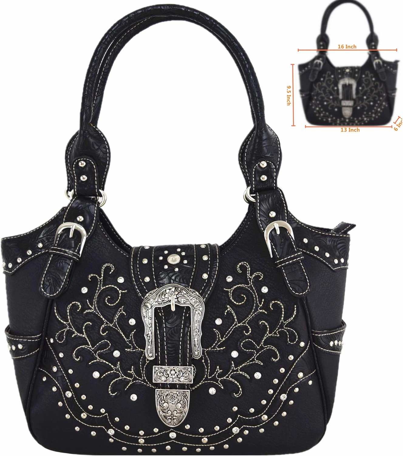 Western Style Tooled Leather Buckle Concealed Carry Purse Country Handbag Women Shoulder Bag Wallet Set