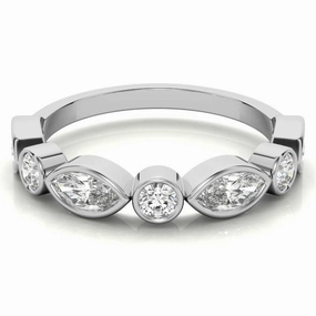 White Gold Silver Dual-Shape Milgrain Adjustable Marquise Round Ring For Woman